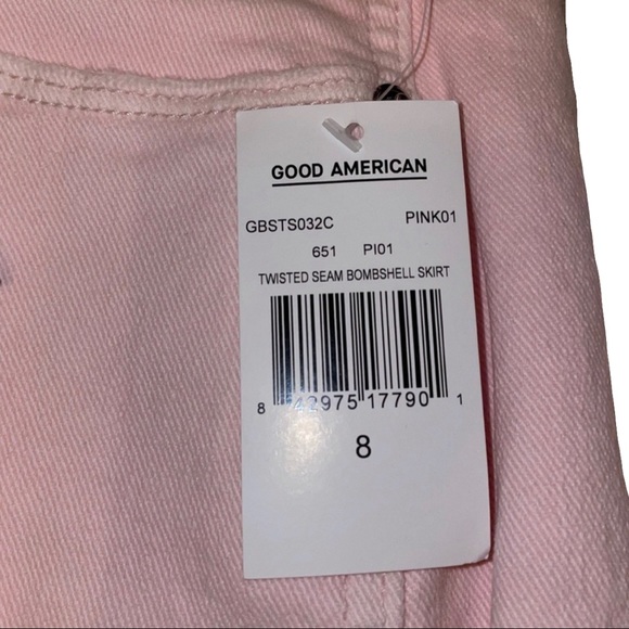 🔥 NWT GOOD AMERICAN BOMBSHELL RAW HEM PINK SKIRT - Picture 3 of 3